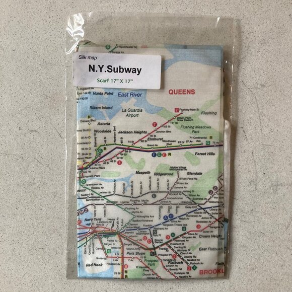 NYC Subway Map Scarf Silk 17 x 17 Inches NWOT - Picture 1 of 7